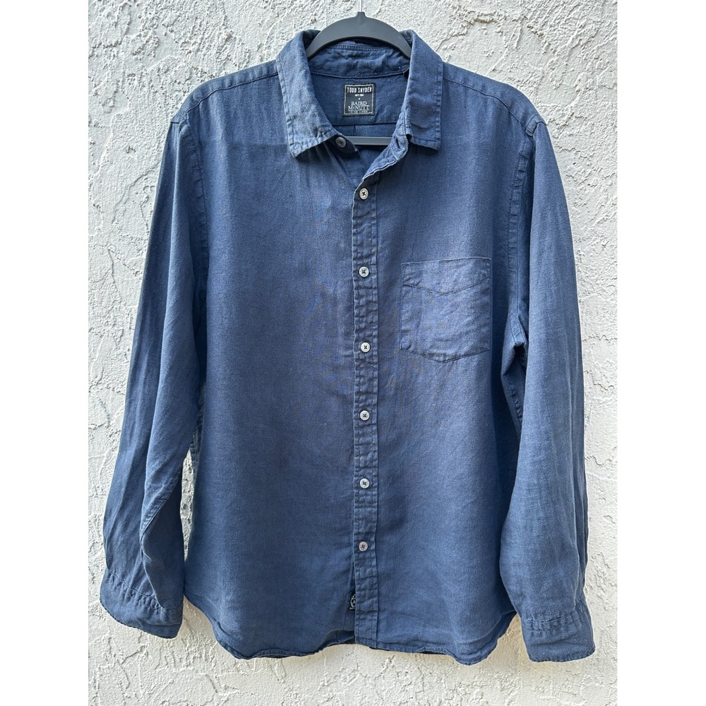 Todd Snyder Baird McNutt Irish Linen Shirt Mens Large Navy Blue Long Sleeve